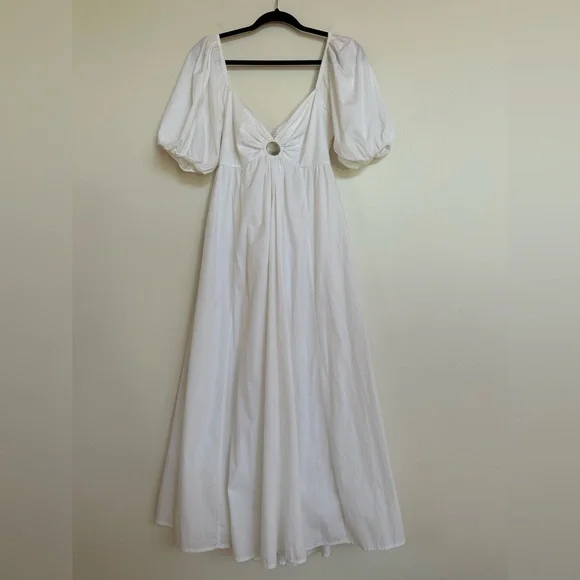 Abercrombie & Fitch White Puff Sleeve ORing Dress Size Medium - Picture 2 of 12